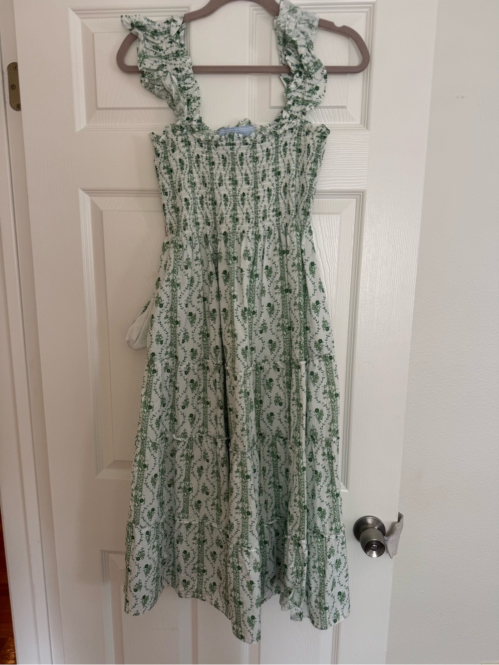 Hill House Nap Dress Green Printed Sundress with Ruffled Straps